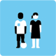 Two children with a soccer ball icon